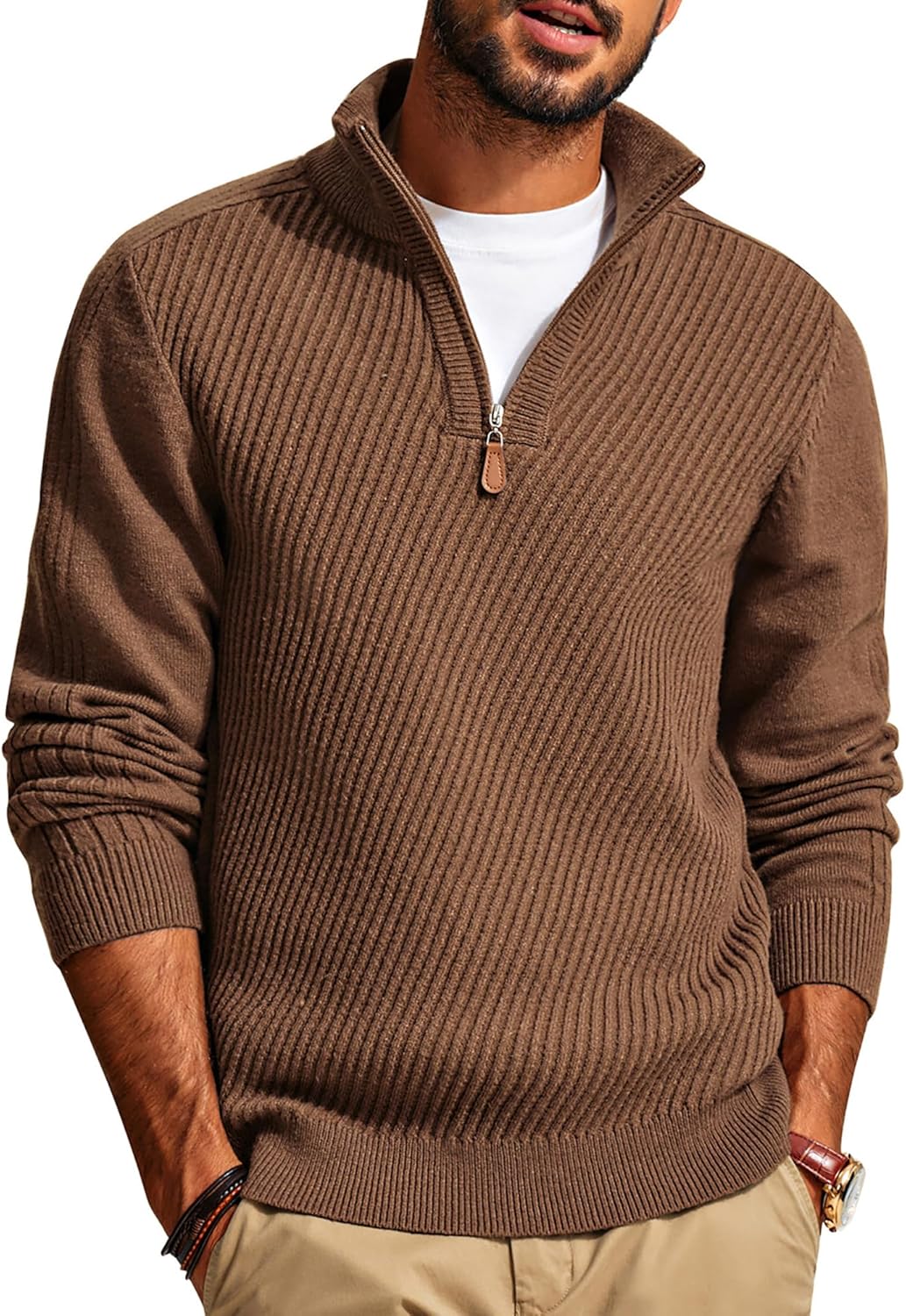 PJ PAUL JONES Mens Quarter Zip Pullover Sweaters