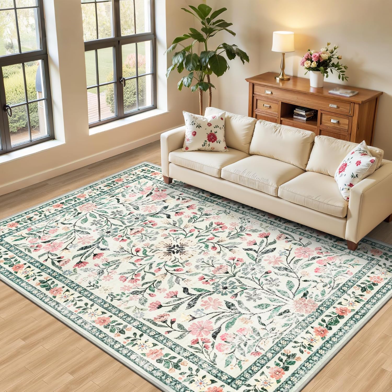 8x10 Area Rugs for Living Room: Floral Washable Rug Vintage