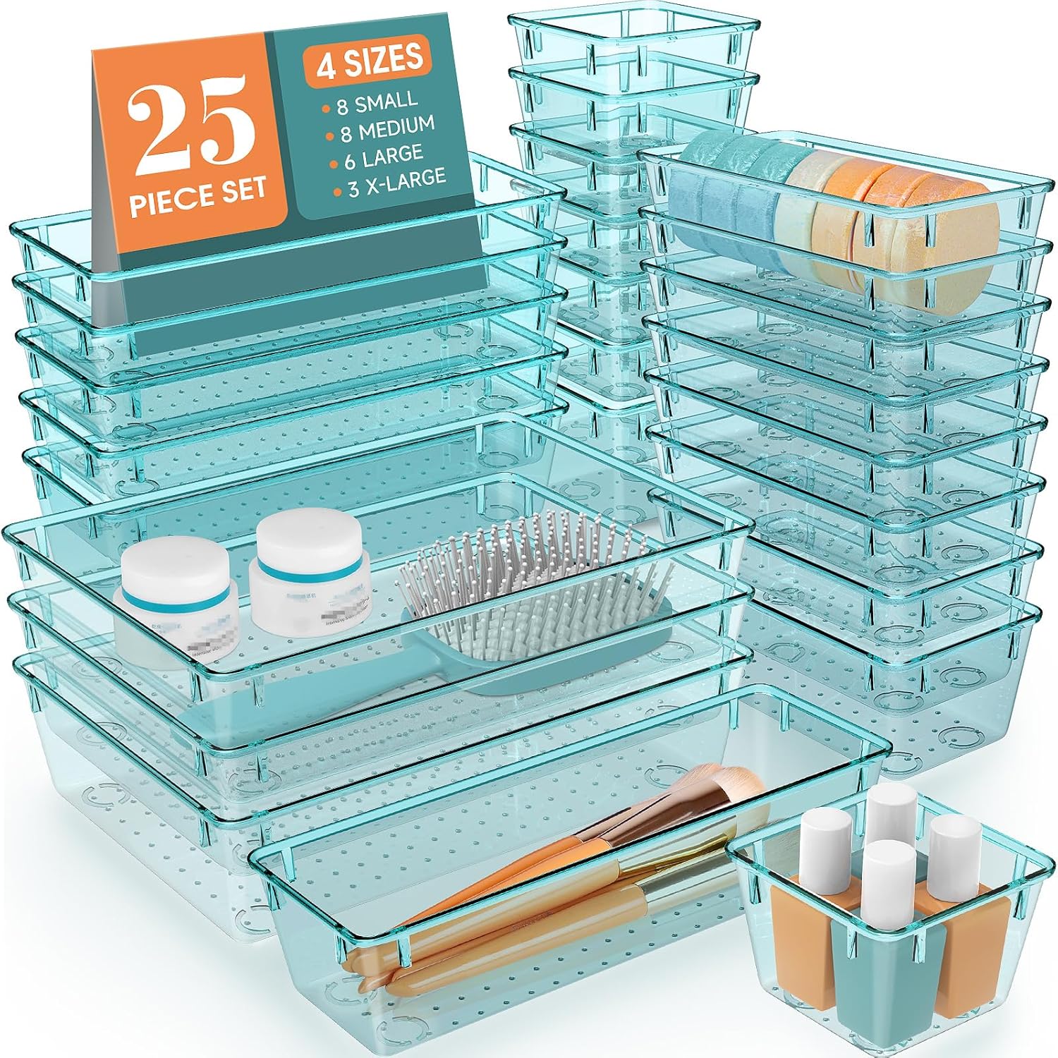 WOWBOX 25 PCS Clear Plastic Drawer Organizer Set