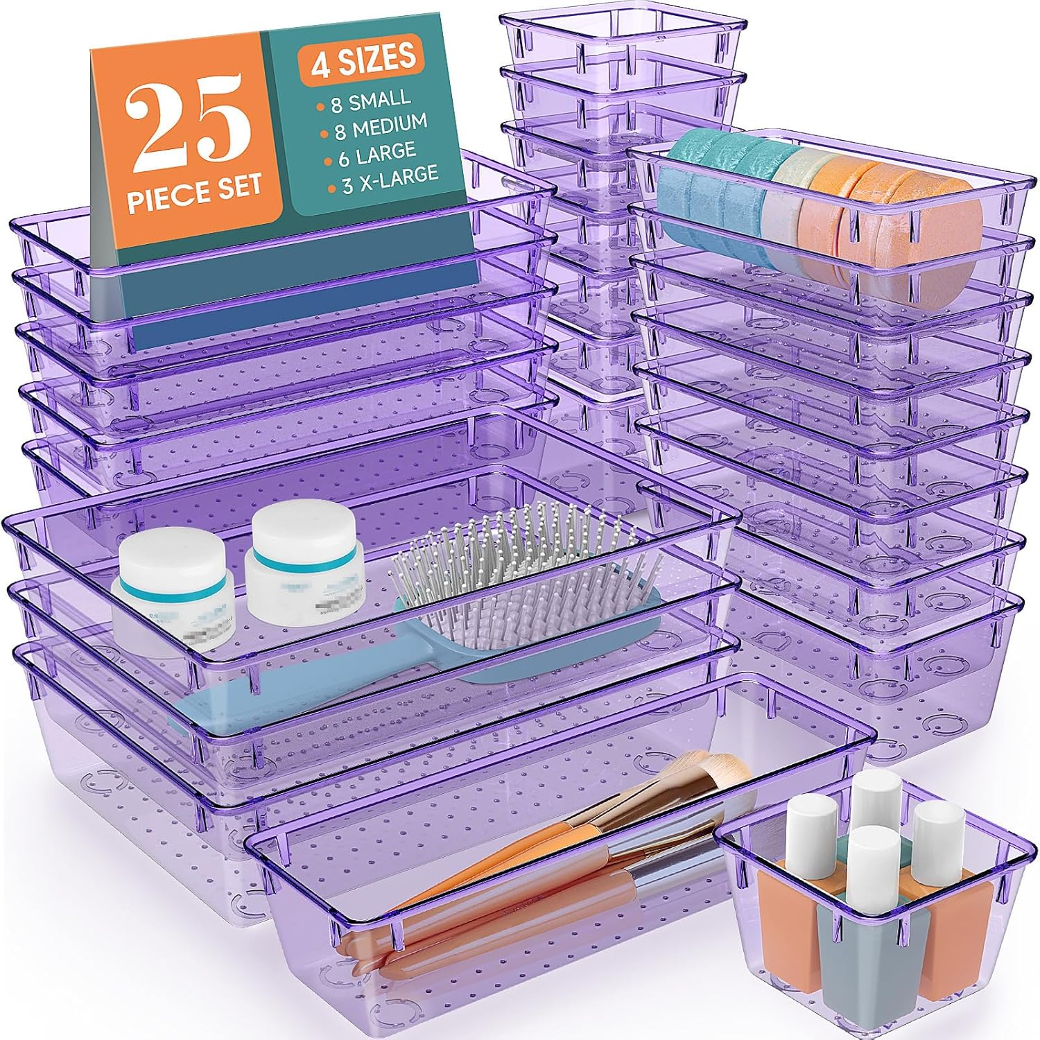 WOWBOX 25 PCS Clear Plastic Drawer Organizer Set