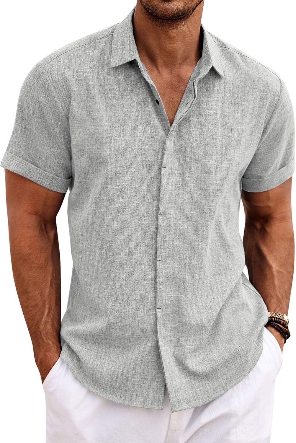 COOFANDY Men's Linen Short Sleeve Shirt