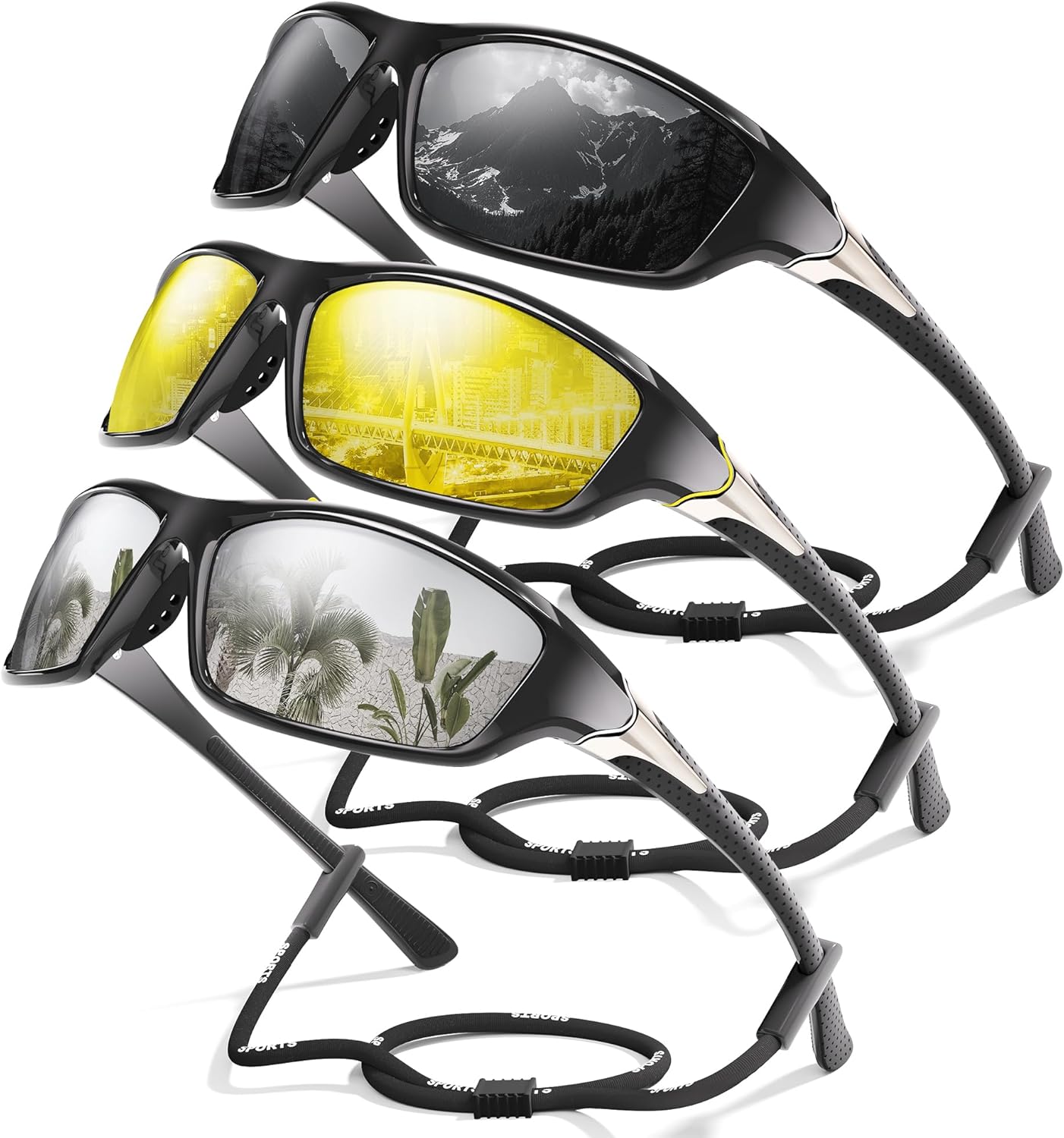 3-Pack Polarized Sports Sunglasses for Men