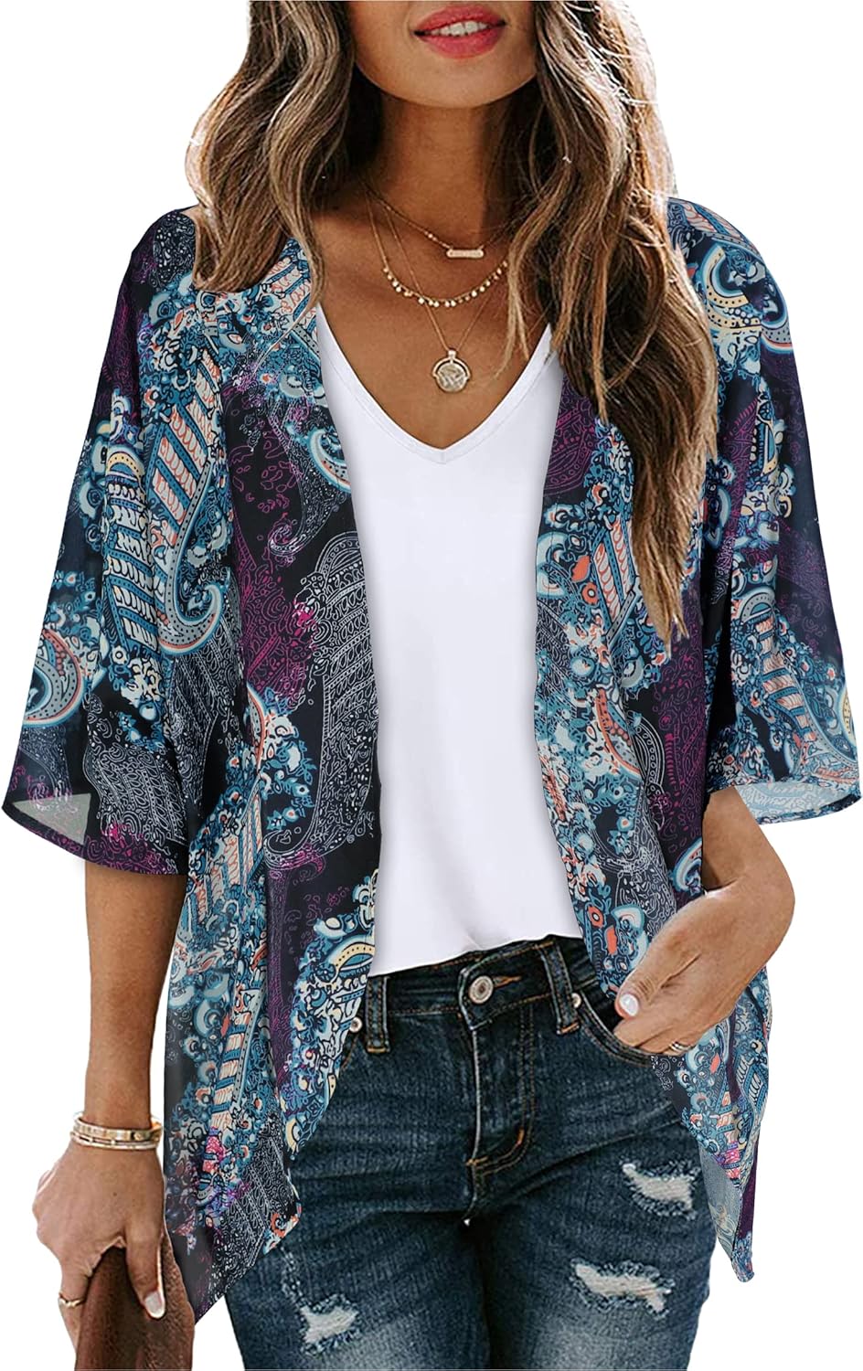 Women’s Floral Puff Sleeve Kimono Cardigan