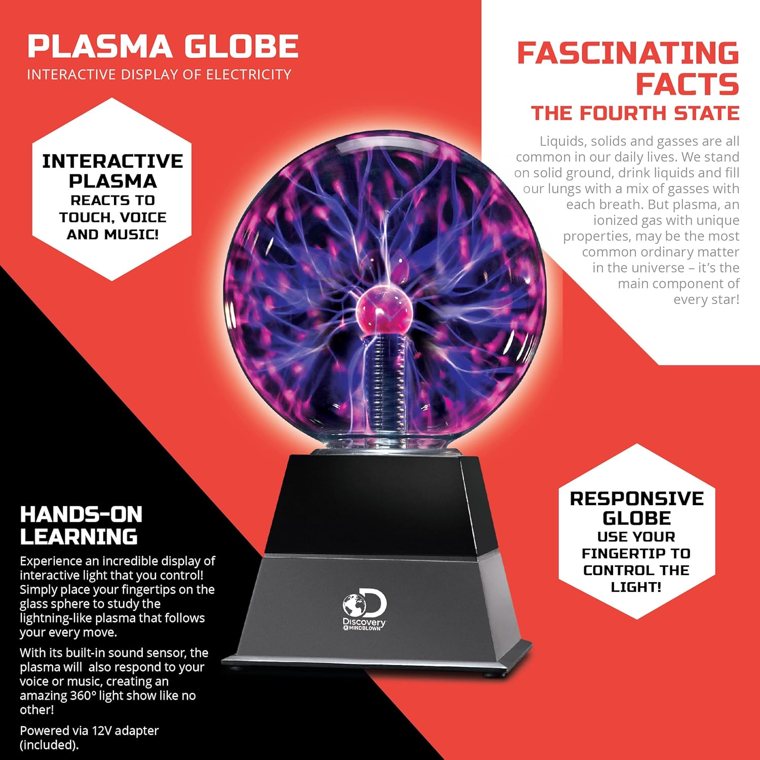 Discovery Plasma Globe Lamp Touch & Sound