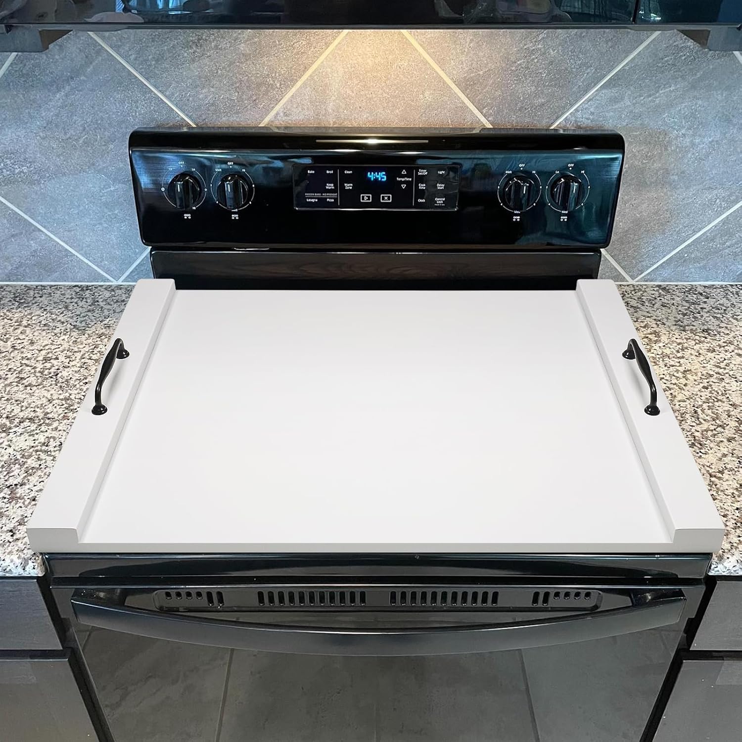 White Noodle Board Stove Cover with Handles