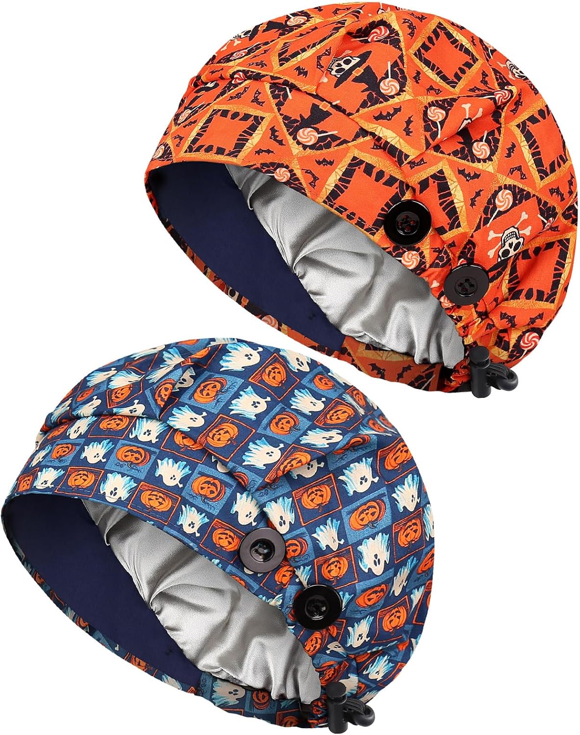 2 Pack Satin Lined Bouffant Scrub Caps