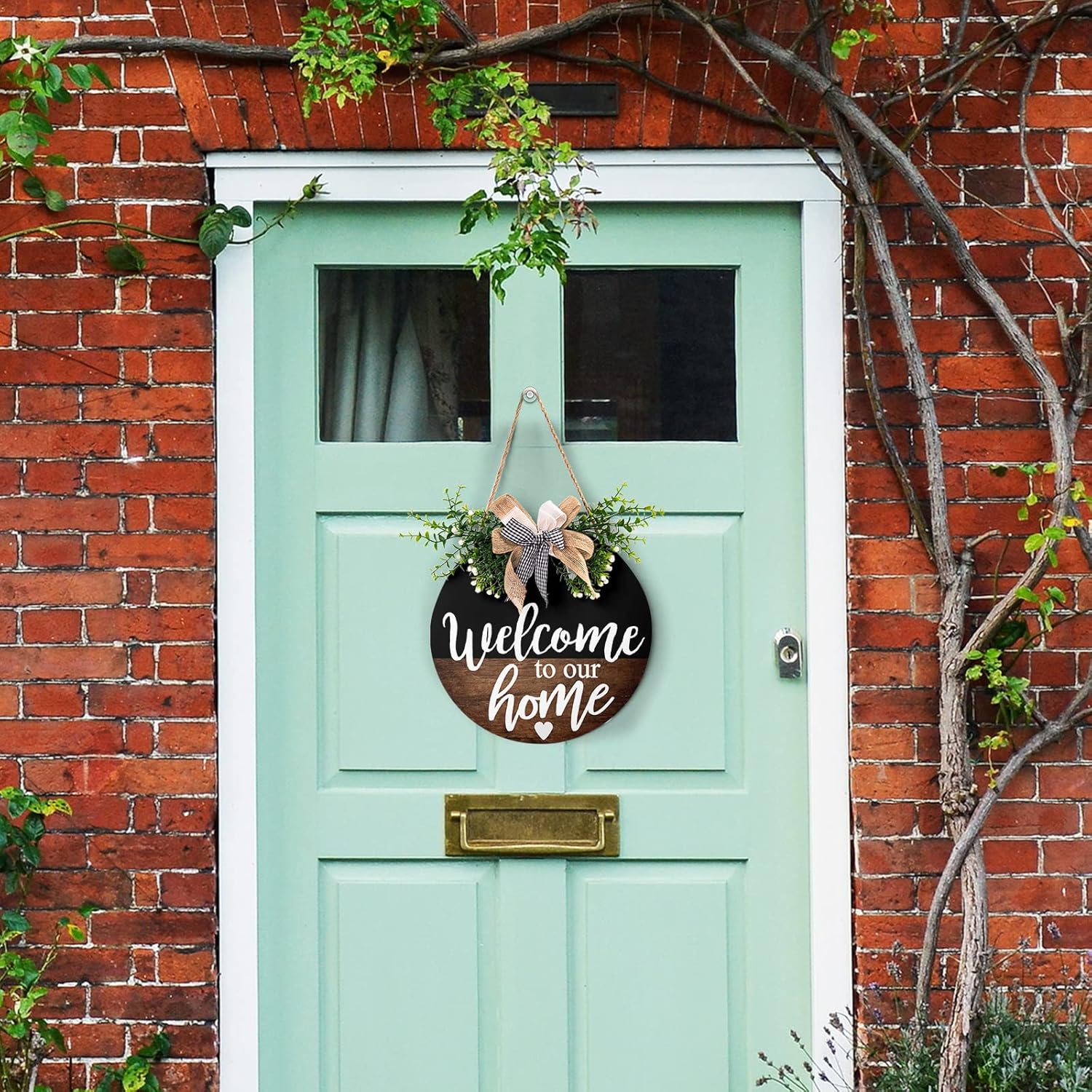 Round Wooden Farmhouse Welcome Door Sign
