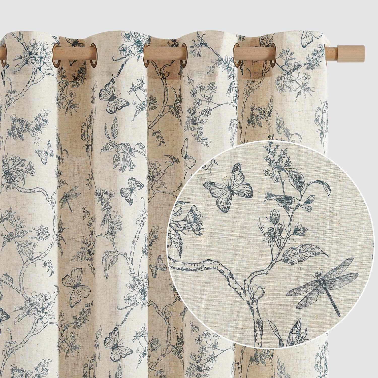 Lazzzy Linen Farmhouse Curtains Green Floral