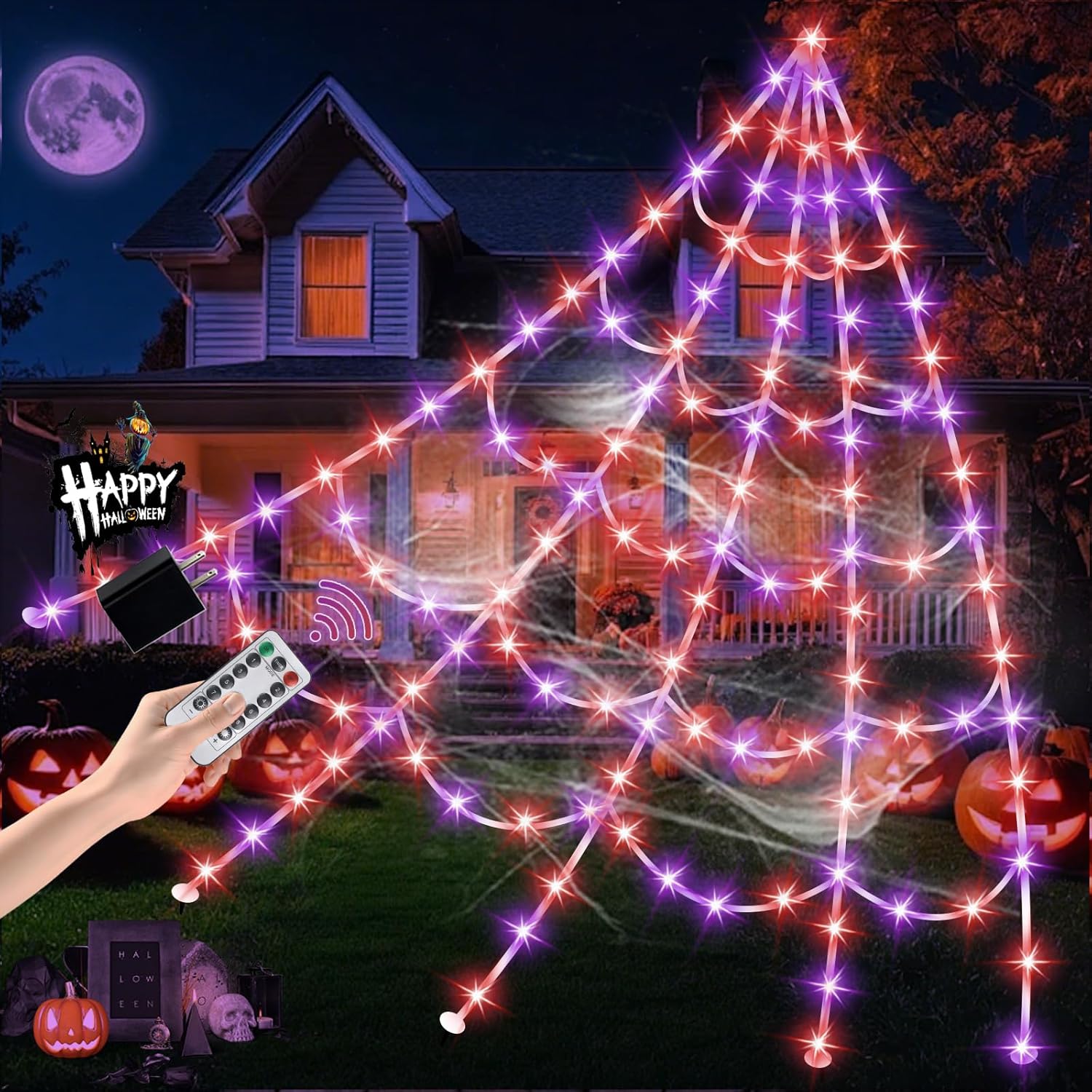 Halloween Spider Web Lights LED Lighted Spider