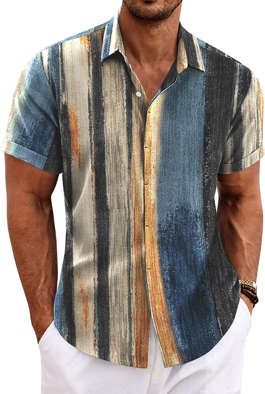 COOFANDY Men's Linen Short Sleeve Shirt