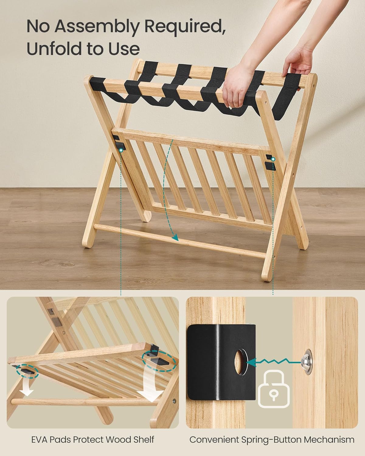 SONGMICS Solid Wood Luggage Rack for Guest Room
