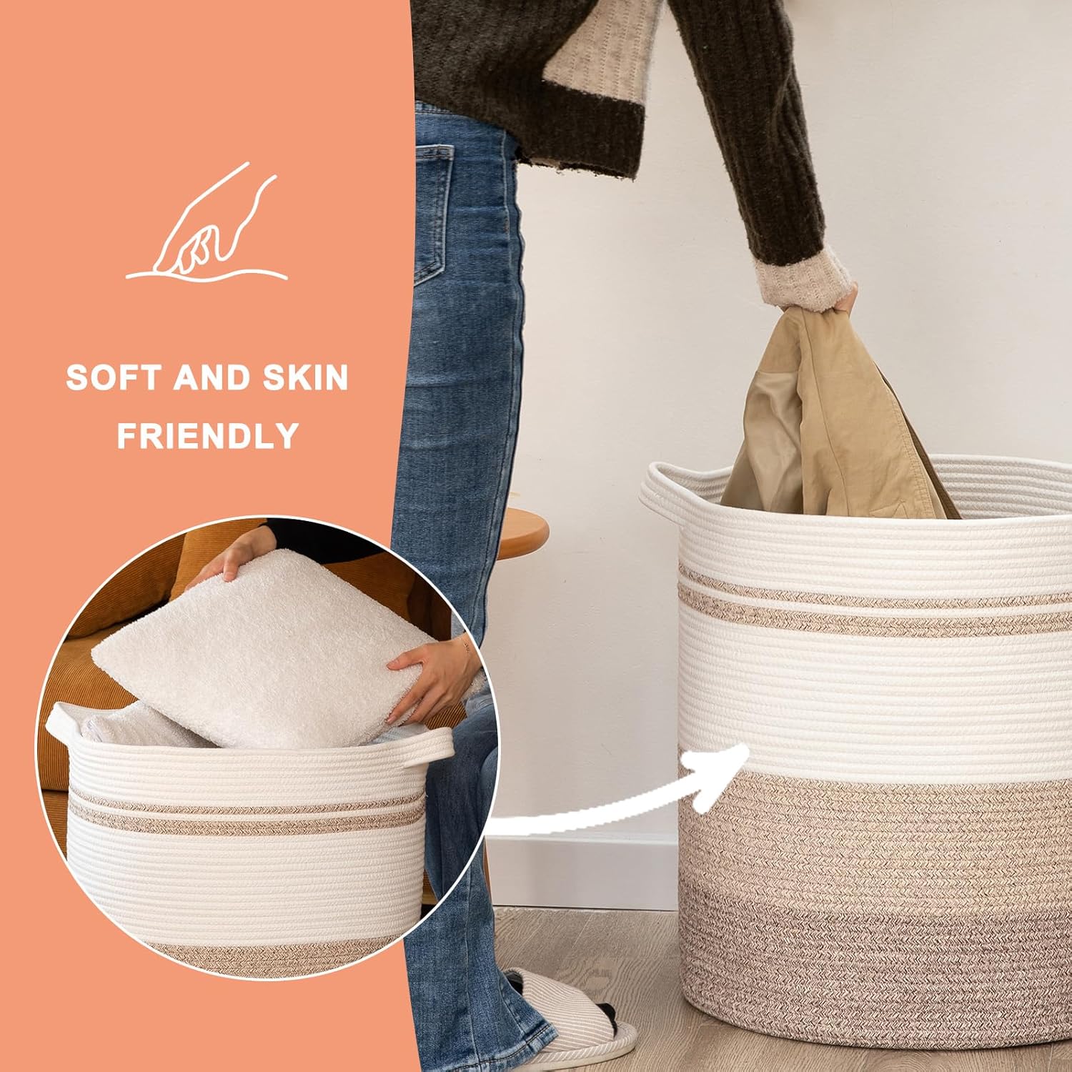 OIAHOMY 80L Laundry Baskets Hamper with Handles