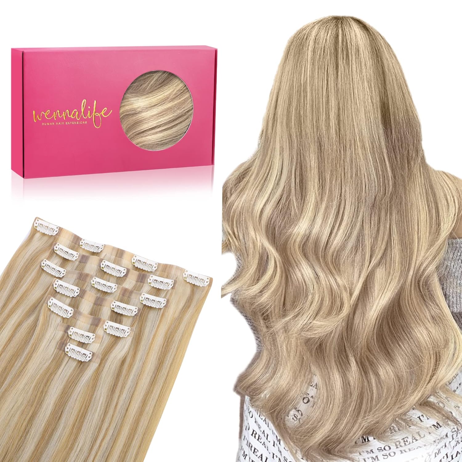 WENNALIFE Clip in Hair Extensions Real Human Hair