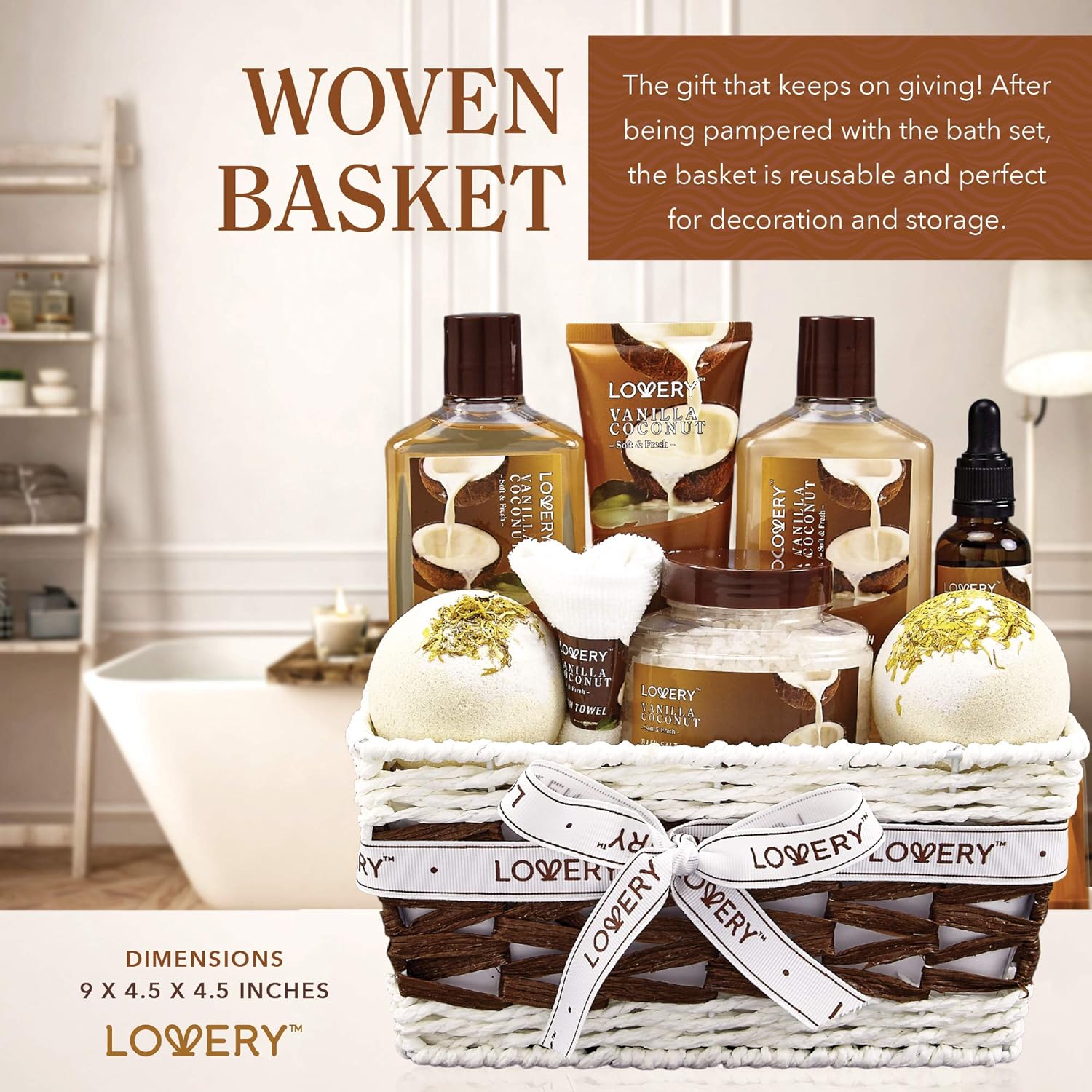Women’s Spa Gift Basket – 9pc Vanilla Coconut Set