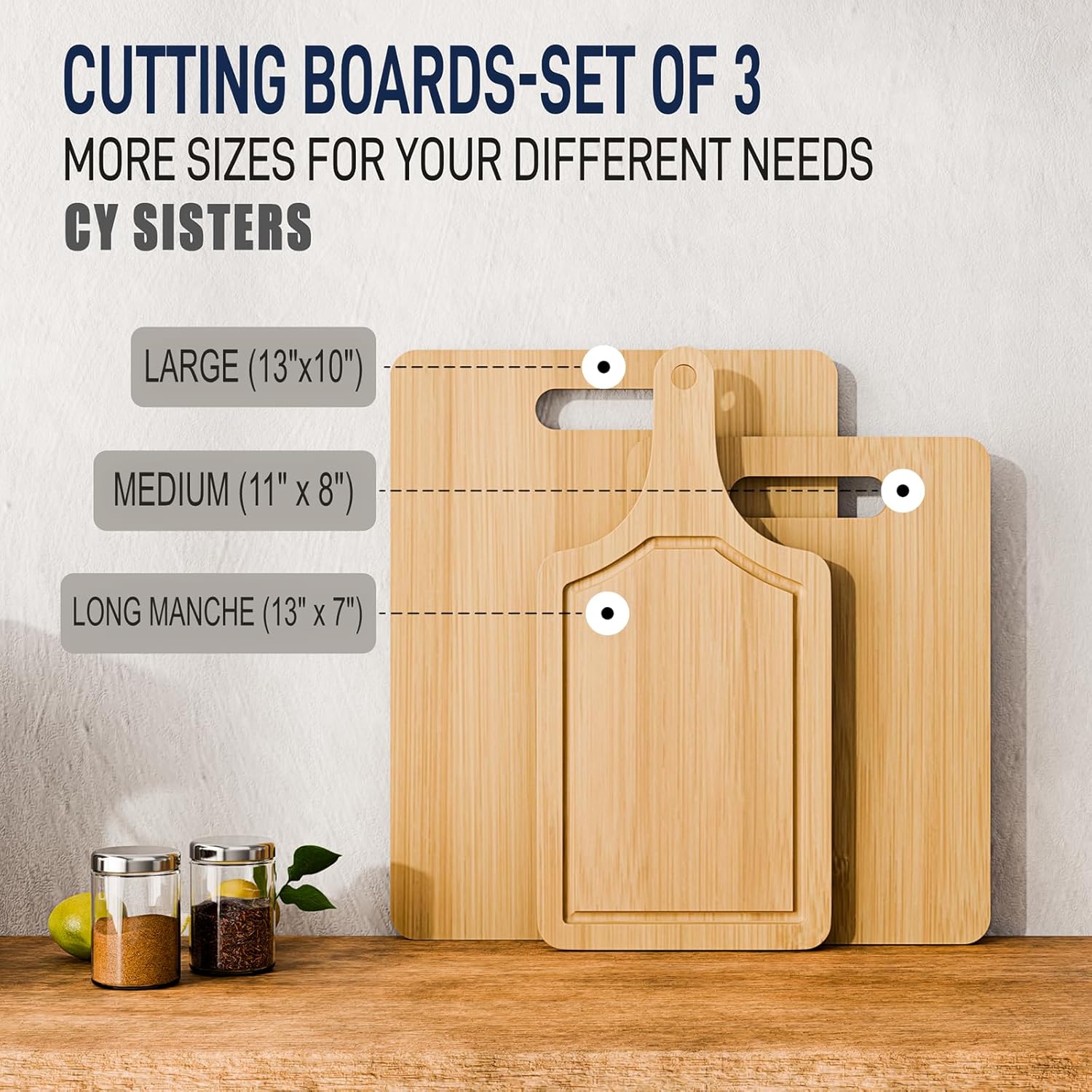 Bamboo Cutting Board Set of 3 Natural Wooden Chopping Boards