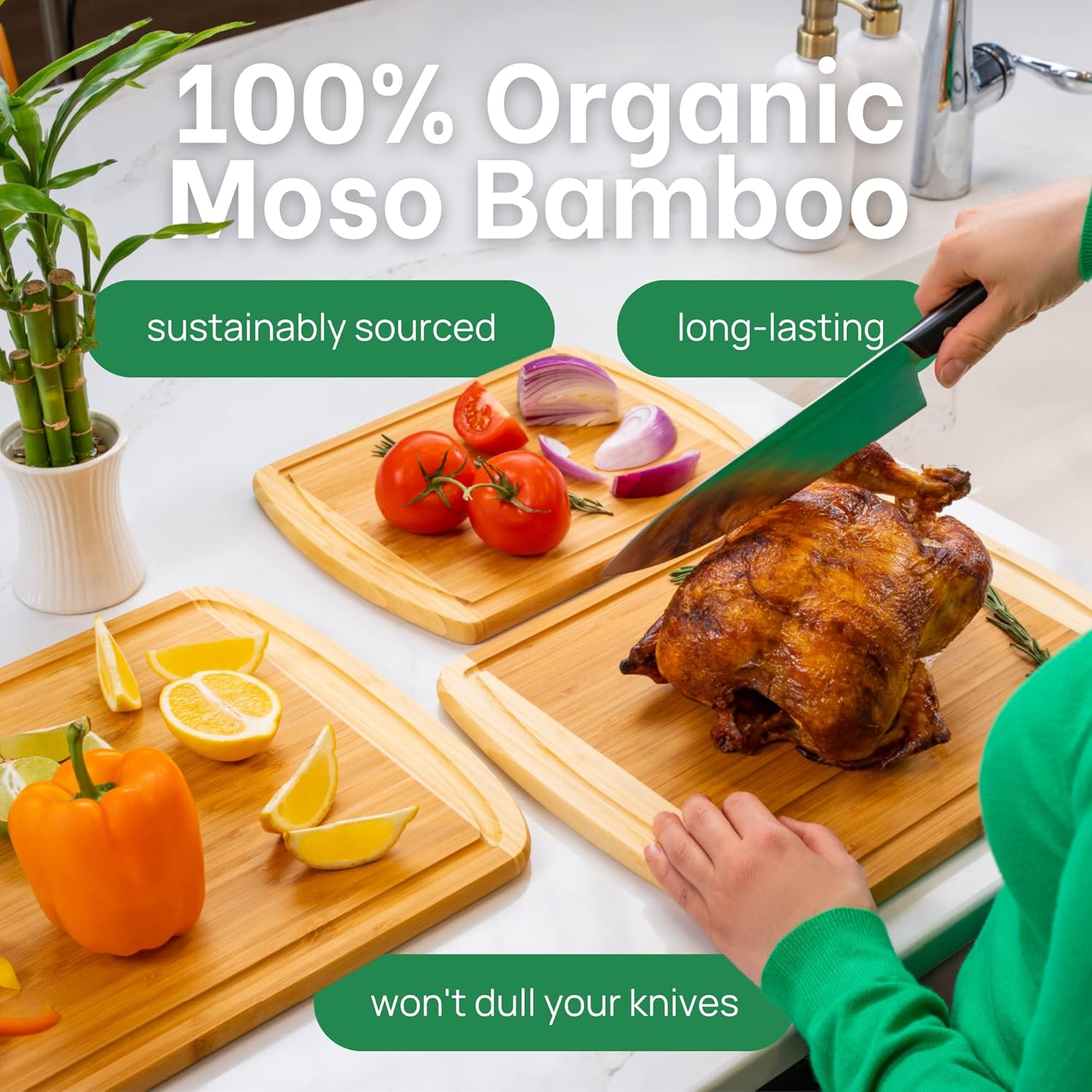 Extra Large Bamboo Cutting Board Set