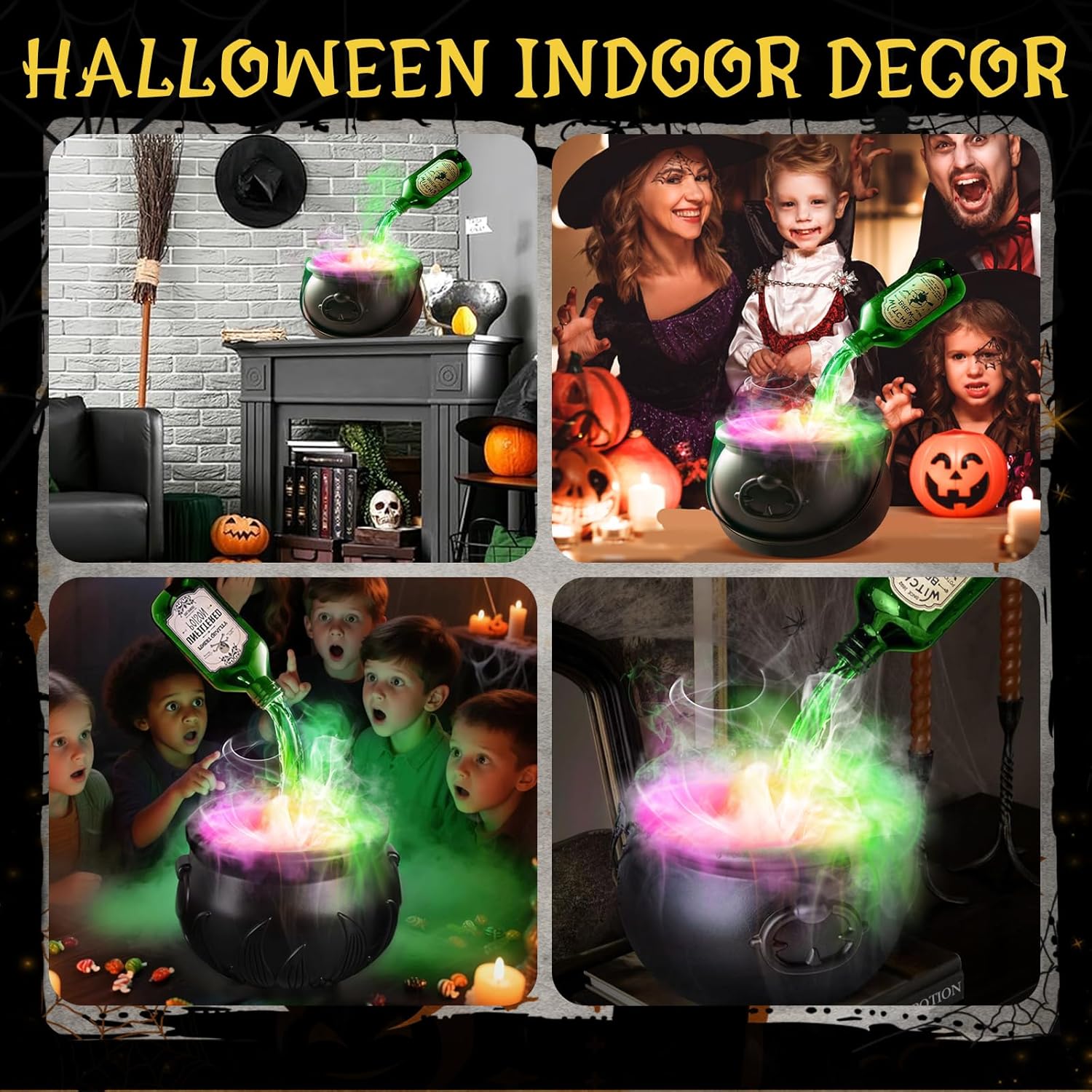 Halloween Cauldron with Smoke Black Cauldron Pot