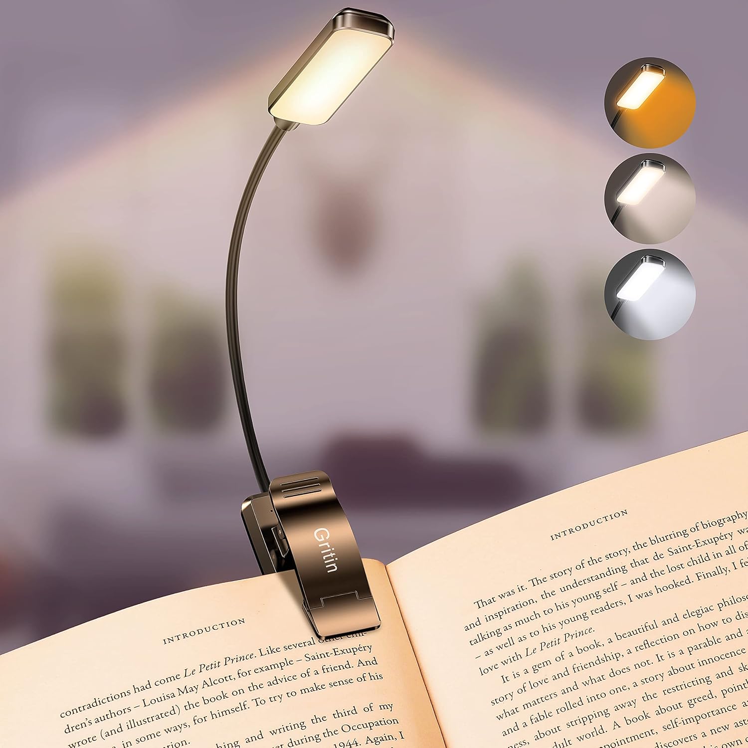 Gritin 9 LED Rechargeable Book Light for Reading in Bed