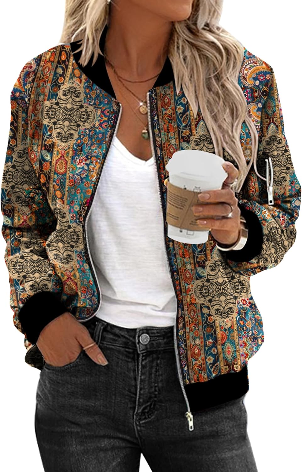 Zeagoo Women's Bomber Jacket Coat Zip