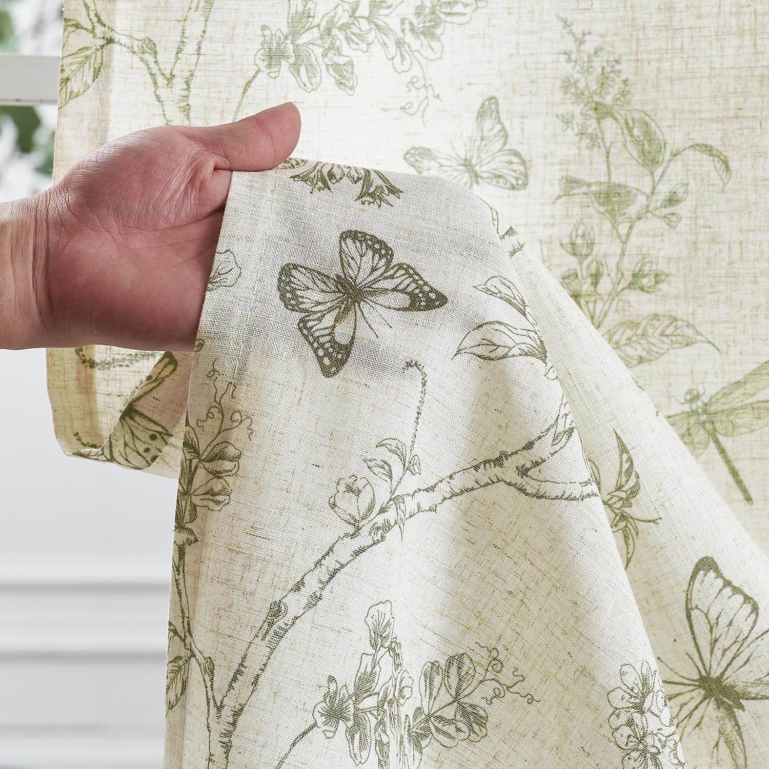 Lazzzy Linen Farmhouse Curtains Green Floral