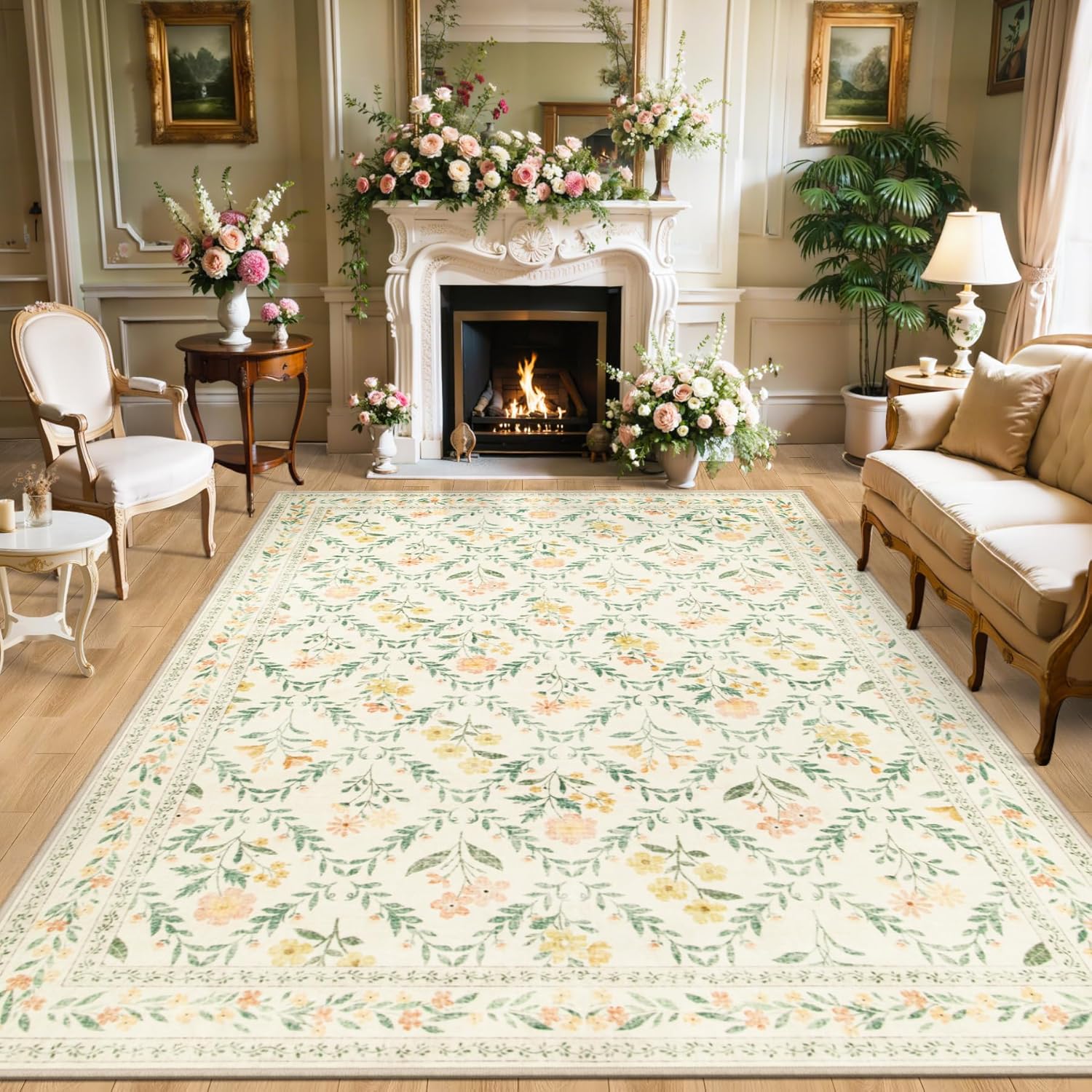 8x10 Area Rugs for Living Room: Floral Washable Rug Vintage