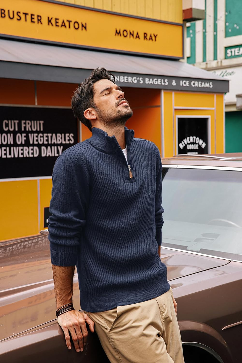 PJ PAUL JONES Mens Quarter Zip Pullover Sweaters