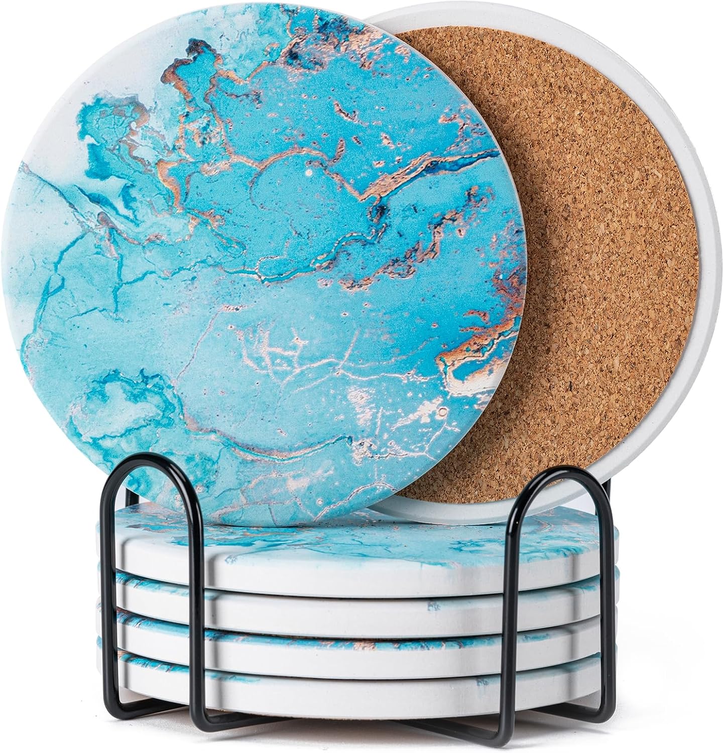 Drink Coasters with Holder Marble Style Ceramic