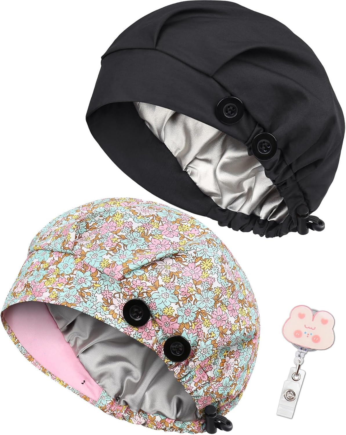 2 Pack Satin Lined Bouffant Scrub Caps