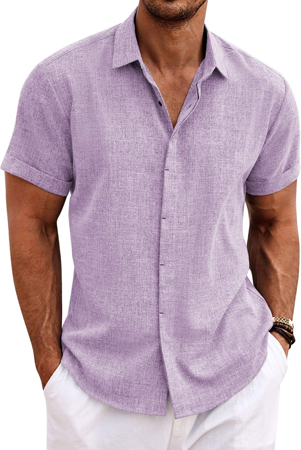 COOFANDY Men's Linen Short Sleeve Shirt