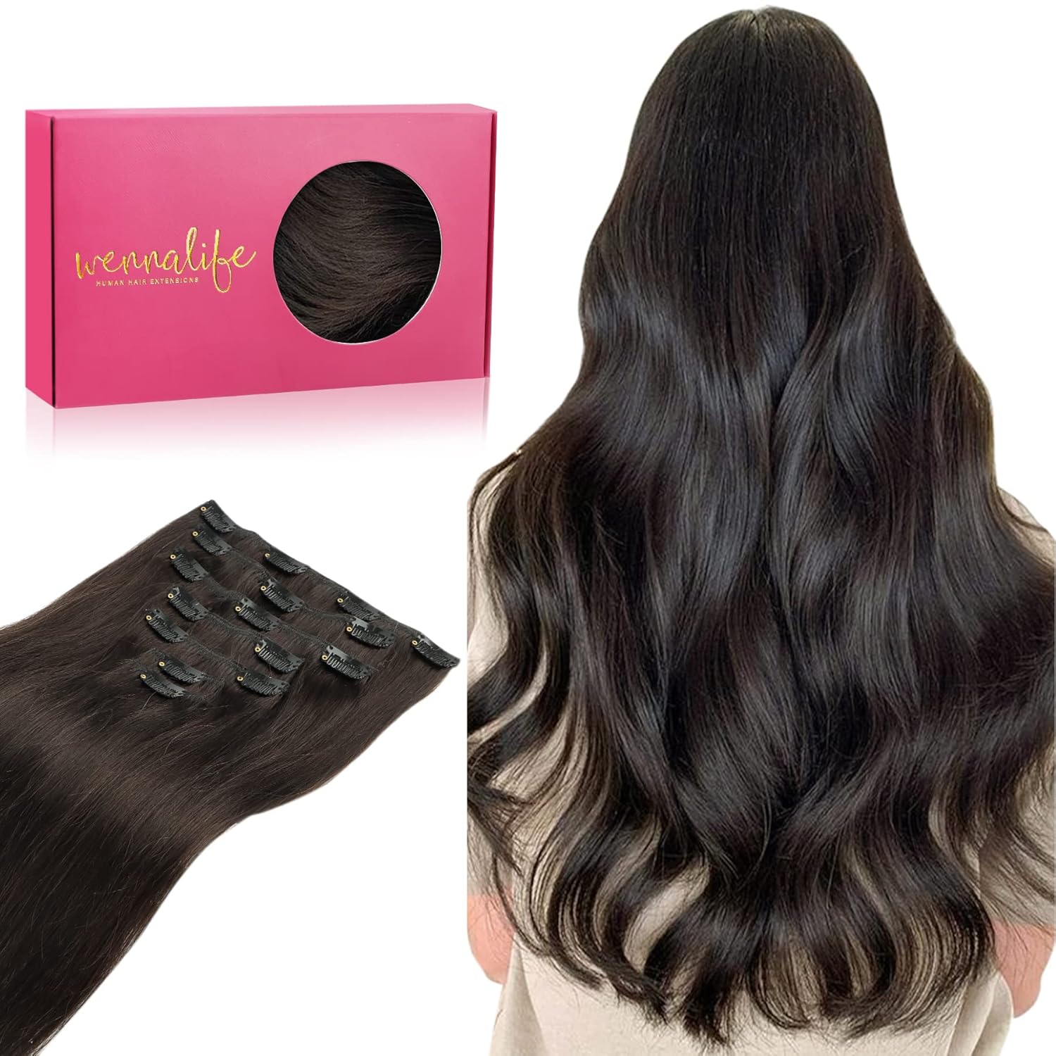 WENNALIFE Clip in Hair Extensions Real Human Hair