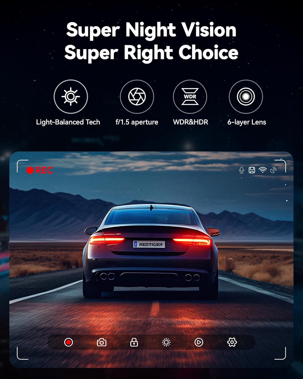 REDTIGER 4K Dash Cam Front & Rear