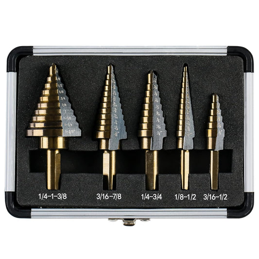 5PCS HSS Titanium Step Drill Bit Set