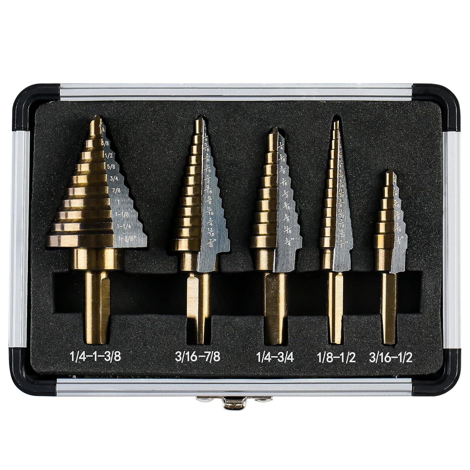 5PCS HSS Titanium Step Drill Bit Set