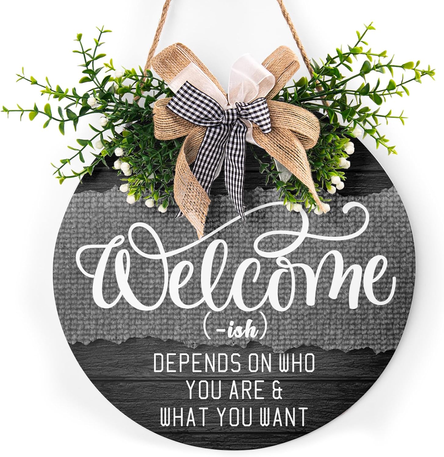 Round Wooden Farmhouse Welcome Door Sign