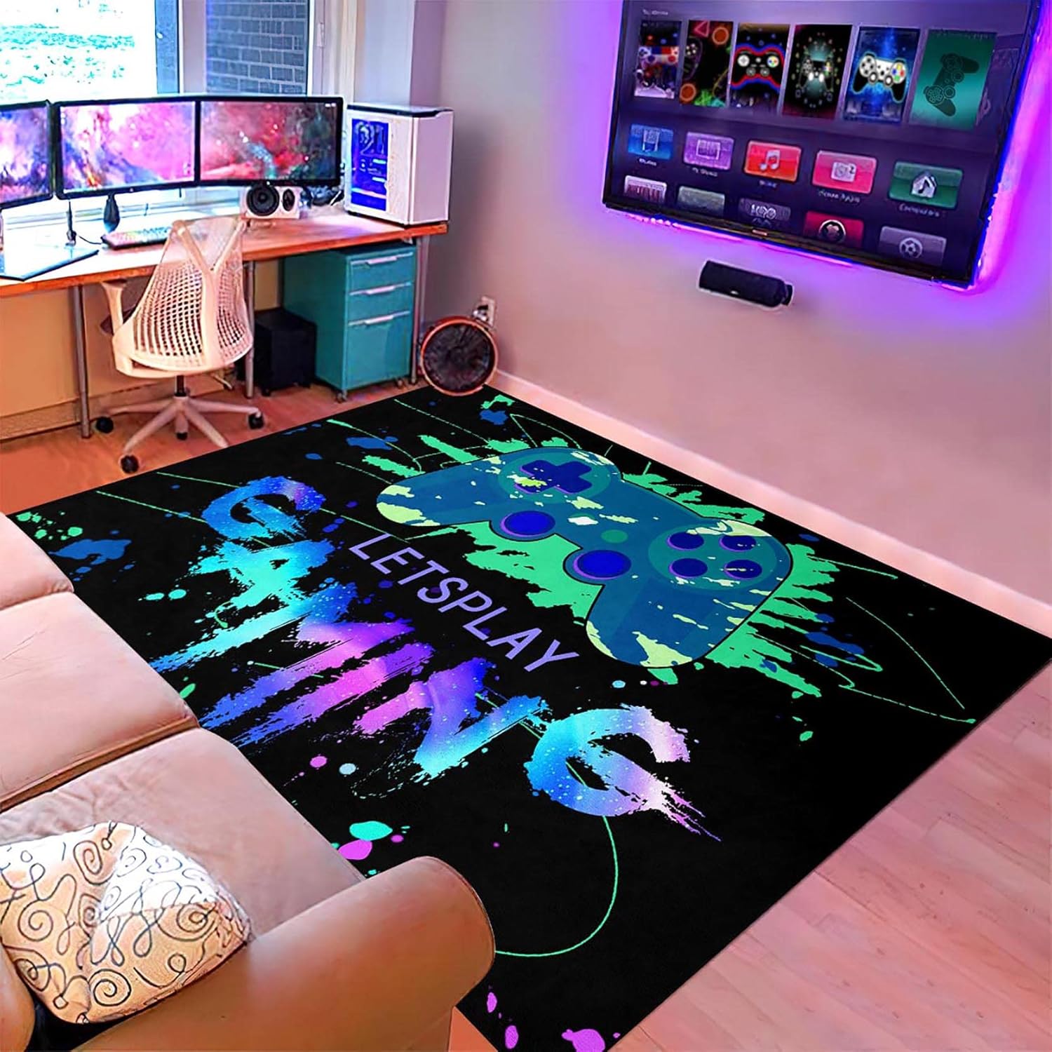 Gaming Area Rugs for Boys Cool Game Style Bedroom