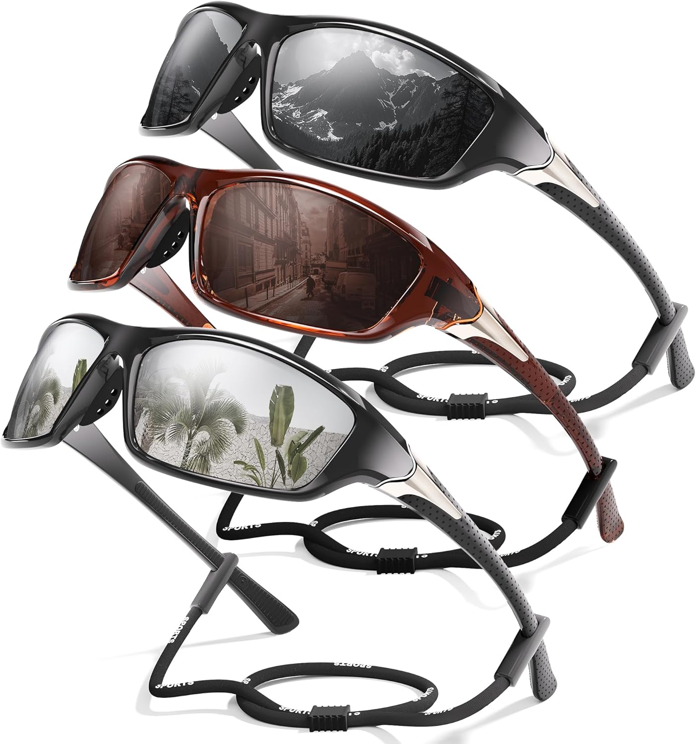 3-Pack Polarized Sports Sunglasses for Men