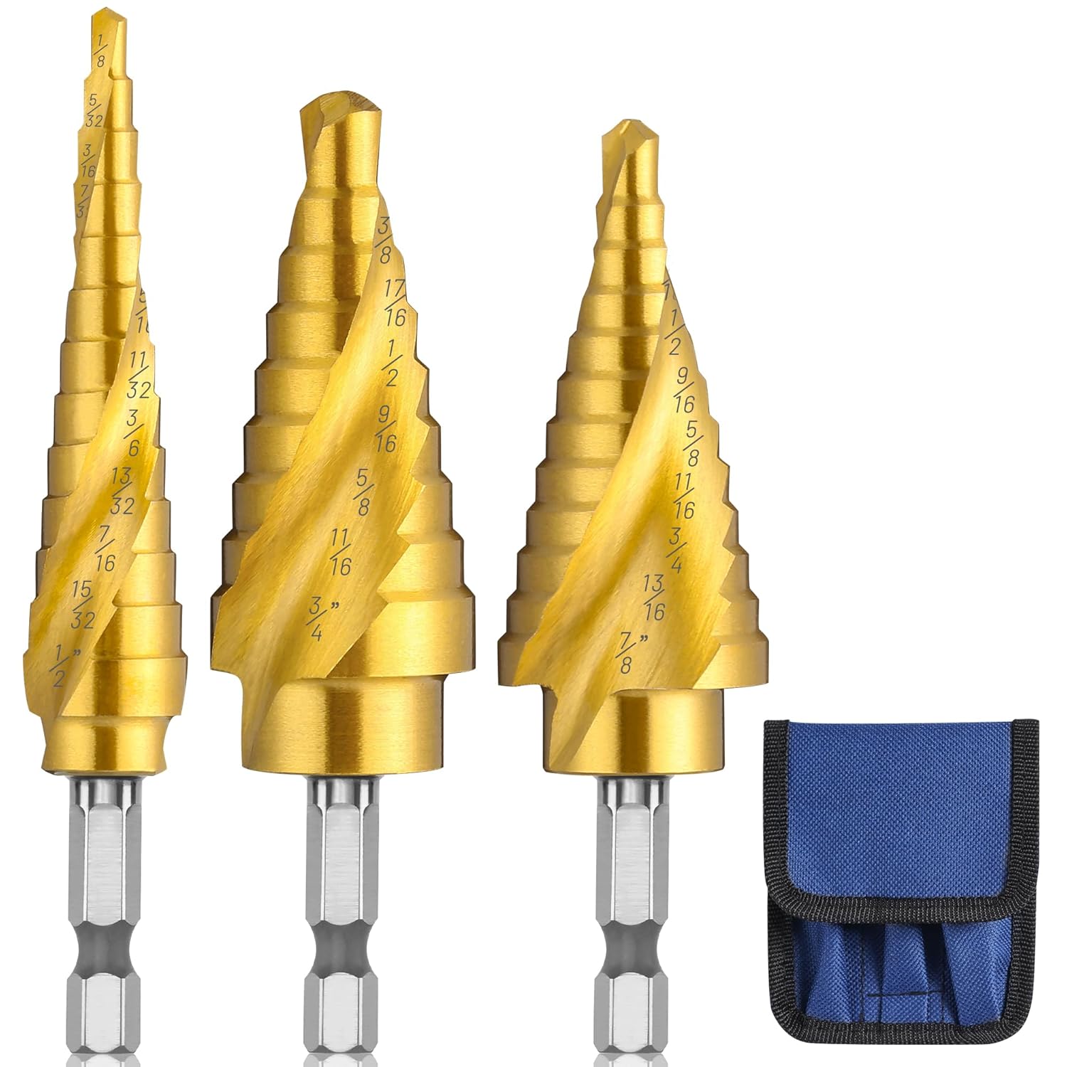 5PCS HSS Titanium Step Drill Bit Set