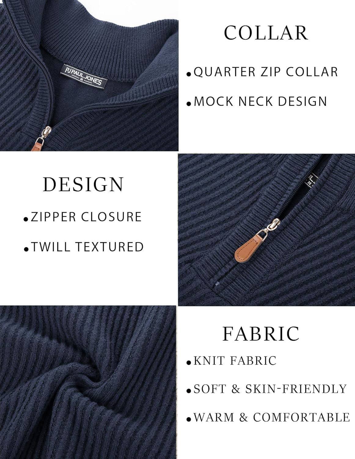 PJ PAUL JONES Mens Quarter Zip Pullover Sweaters