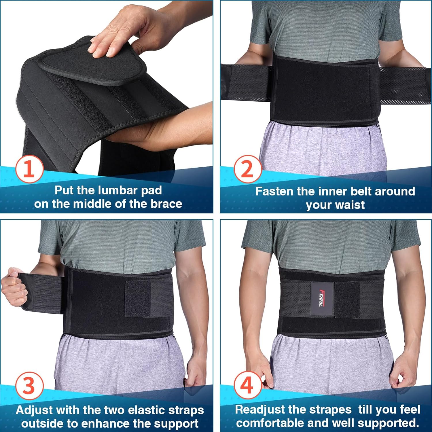 FEATOL Back Brace Support Belt for Back Pain