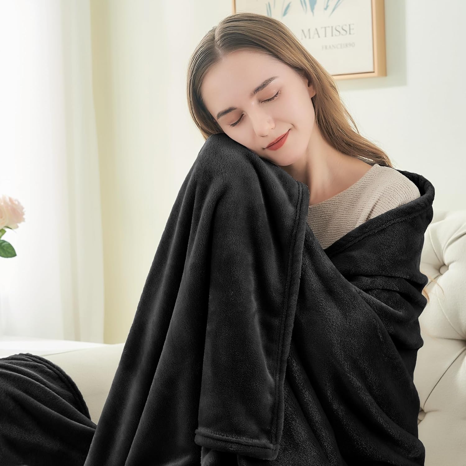 BEDELITE Fleece Black Throw Blankets for Bed