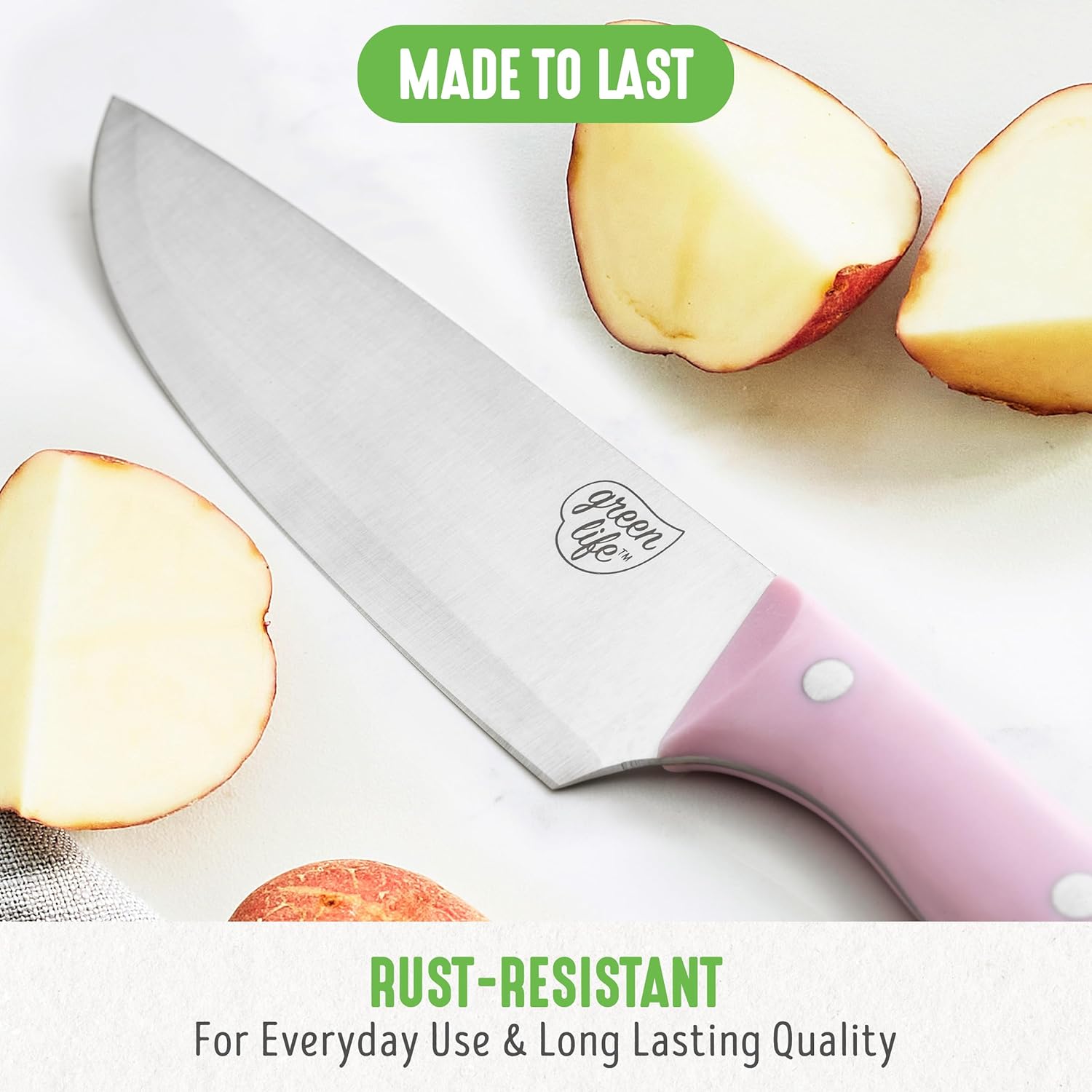 GreenLife Wood Knife Block with Steak Knives