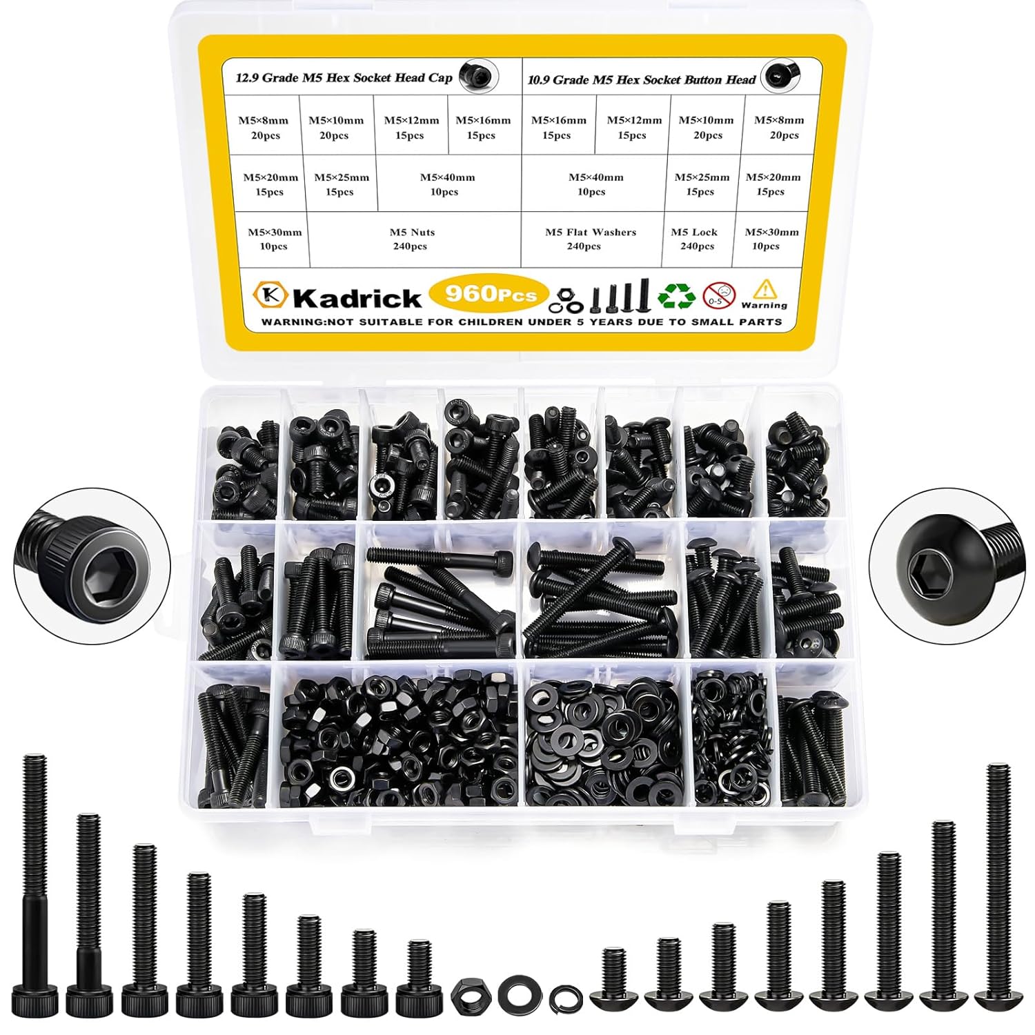 Kadrick Metric Screw Assortment 2000PCS Metric Bolt