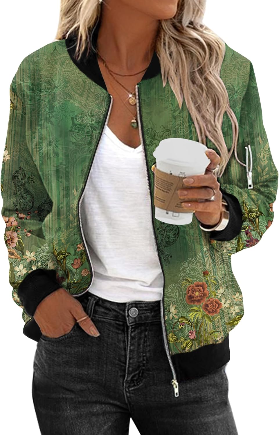 Zeagoo Women's Bomber Jacket Coat Zip