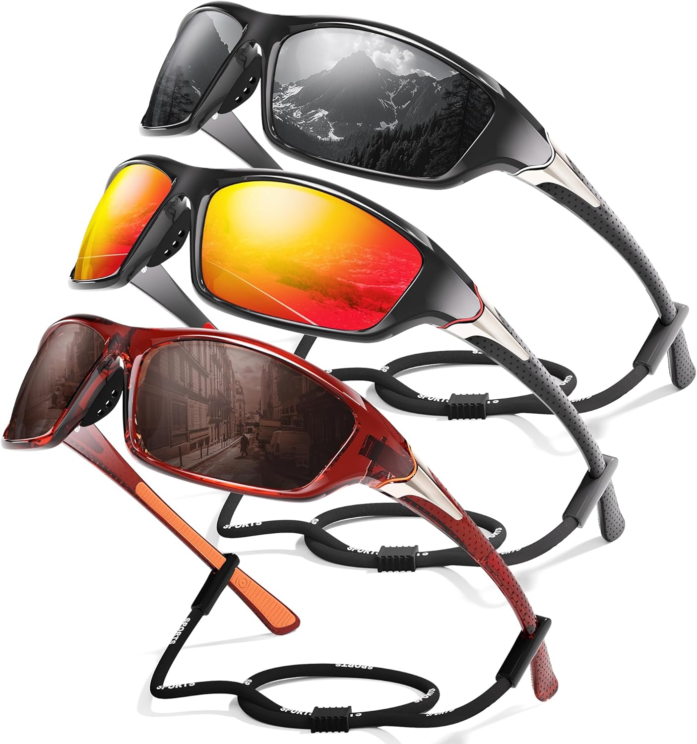 3-Pack Polarized Sports Sunglasses for Men