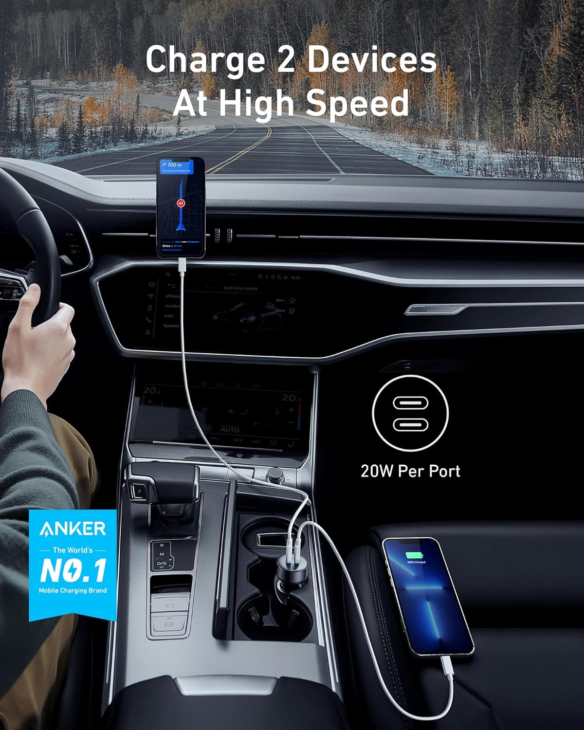 Anker USB-C Car Charger – Fast Charging for iPhone & Android