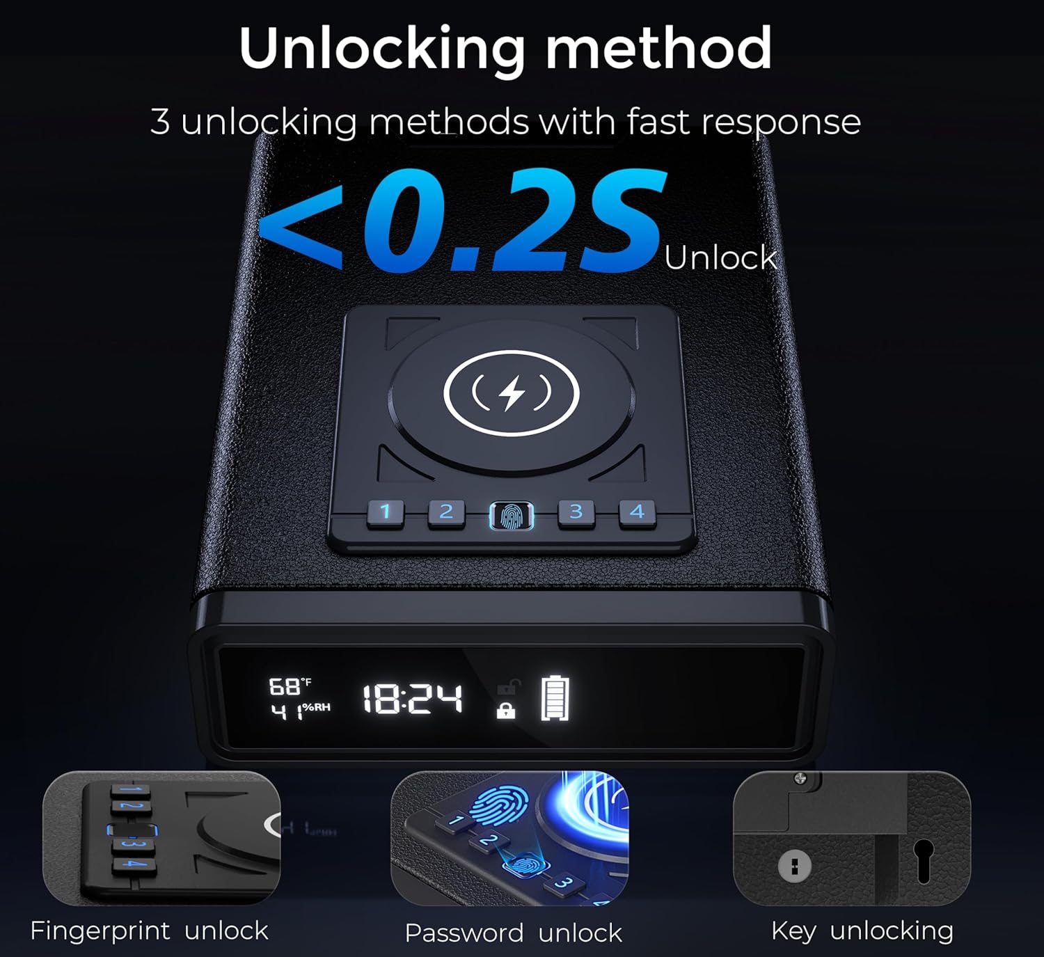 Smart Biometric Safe with Wireless Charging for Phone