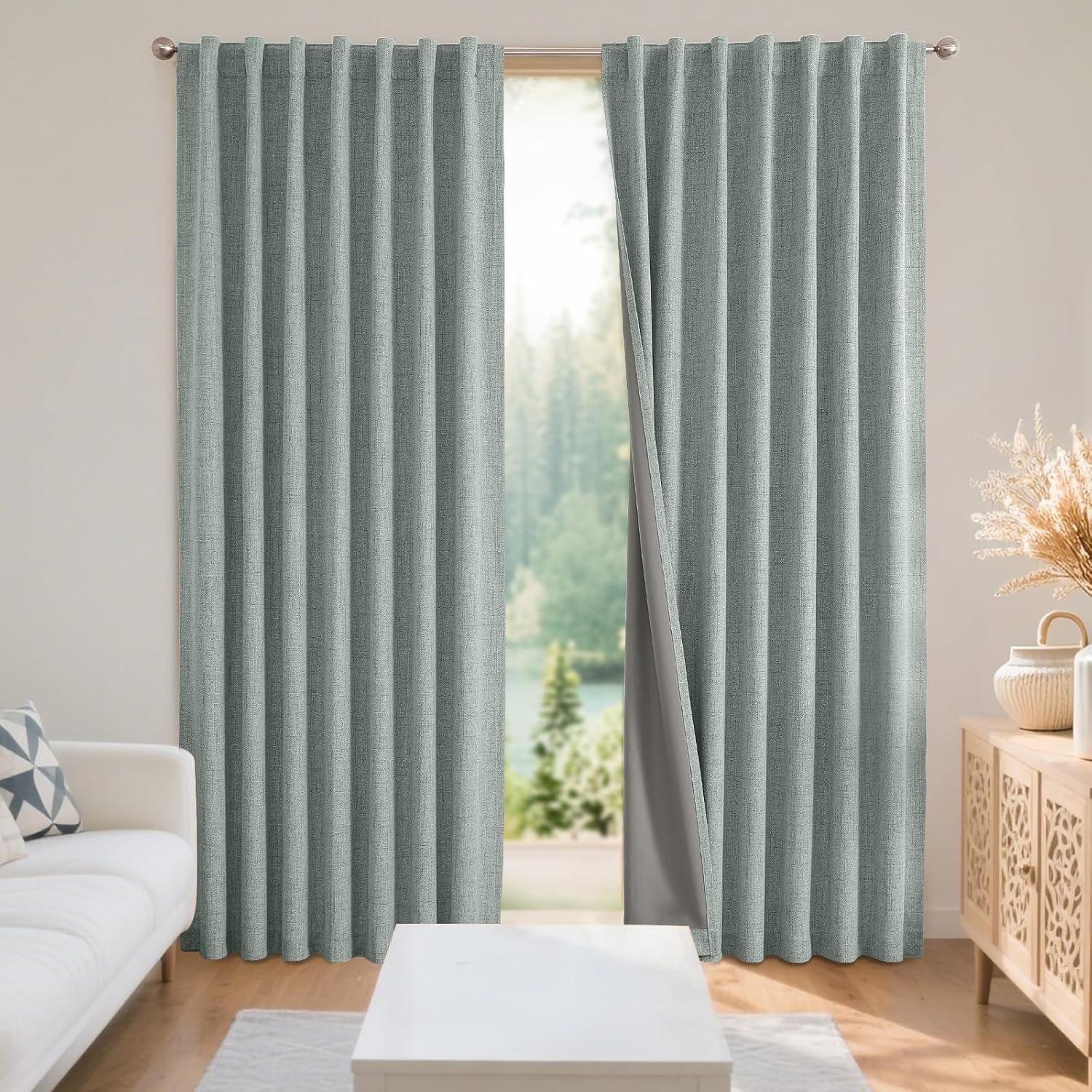 Joydeco 100% Blackout Linen Curtains