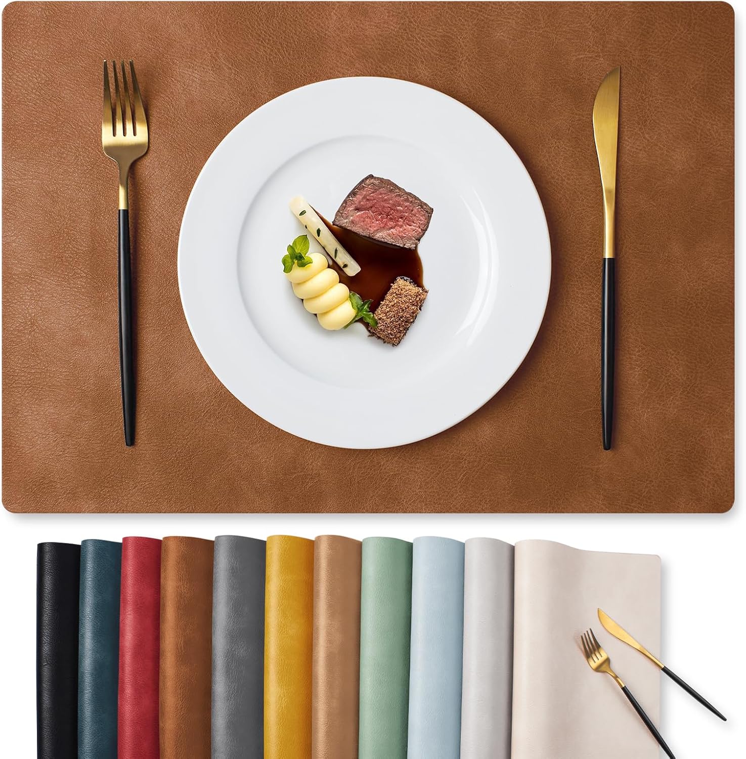 MOSAYT Vinyl Placemats Set Fall Faux Leather