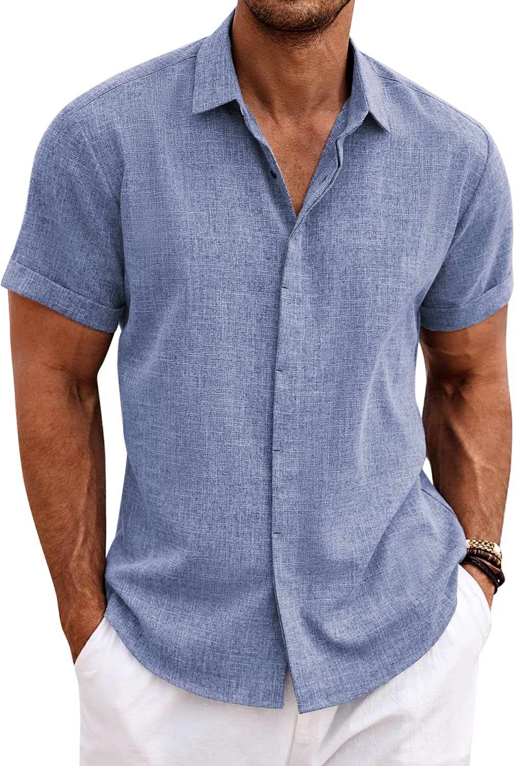 COOFANDY Men's Linen Short Sleeve Shirt