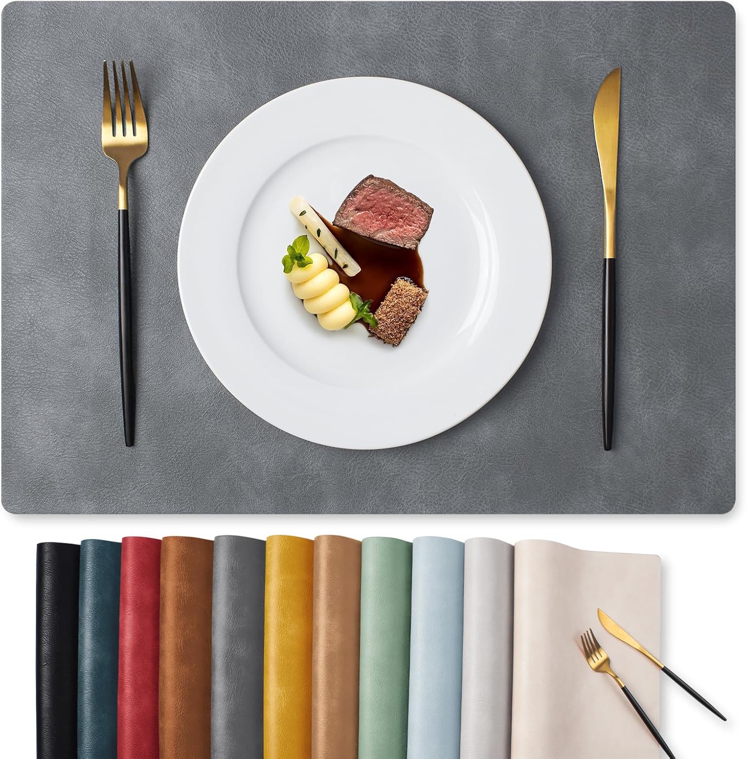 MOSAYT Vinyl Placemats Set Fall Faux Leather